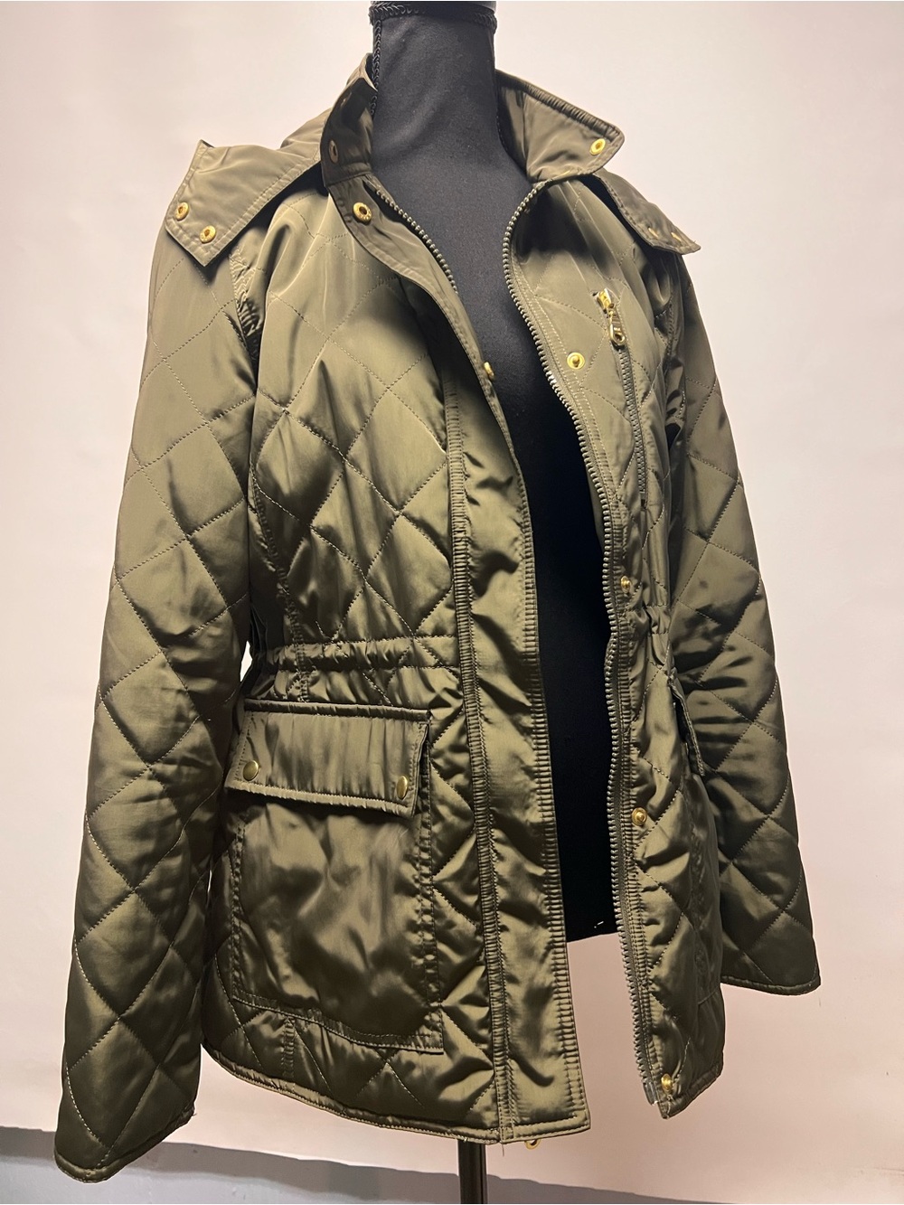 Old Navy Quilted Olive Green Utility Puffer Jacket